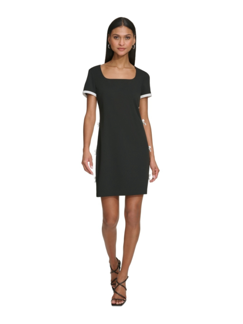 Karl Lagerfeld Paris Size 6 Black & White Bow Trim Crepe Shift Dress NWT
